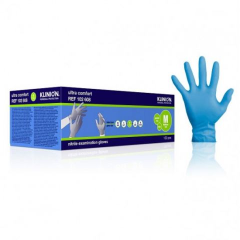 Klinion Ultra Comfort Nitrile handschoen poedervrij Blauw 150st. Medium