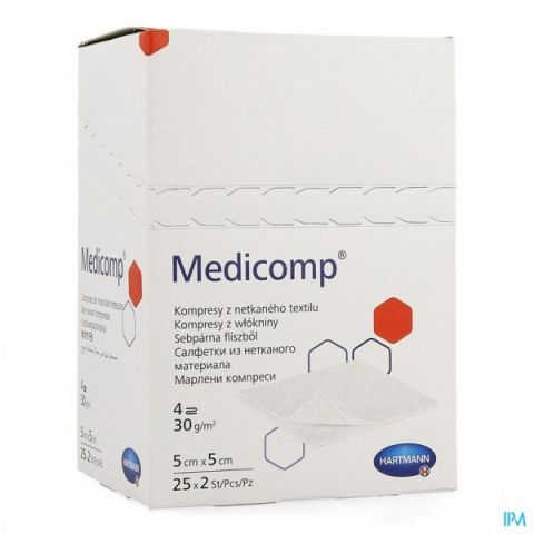 Medicomp gaaskompres nonwoven steriel 4-laags 5x5cm 