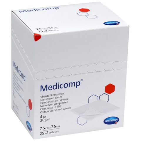 Medicomp gaaskompres nonwoven steriel 4-laags 7,5x7,5cm