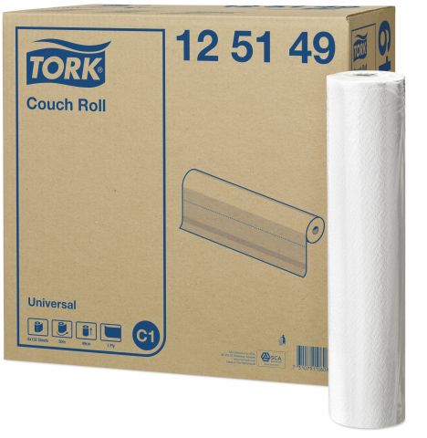 Onderzoekbankpapier Tork 1-laags 49cm x 50m, doos 8 rollen
