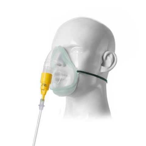 Ecolite masker geschikt voor volwassenen met rode kleurcodering (40% zuurstof). Zonder metalen neus clip, geschikt voor MRI.