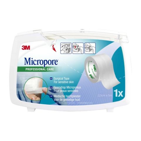 Micropore hechtpleister 2,5cm x 5m op dispenser