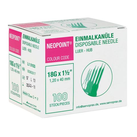 Neopoint injectienaald 18G roze 1,20x40mm 100 stuks